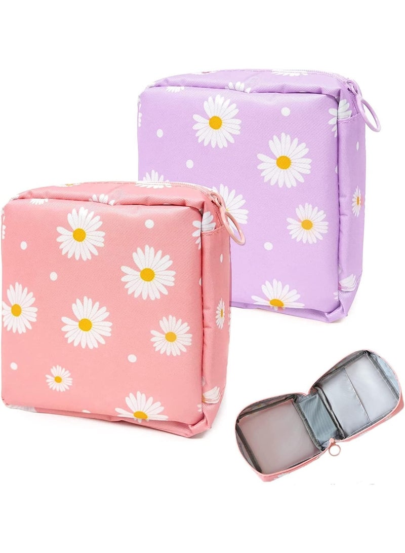 2Pcs Sanitary Napkin & Tampon Organizer Bag – Portable Zipper Pouch for Pads, First Period Kits, Travel, Purse Storage for Women & Teen Girls, Multicolor - Image 1